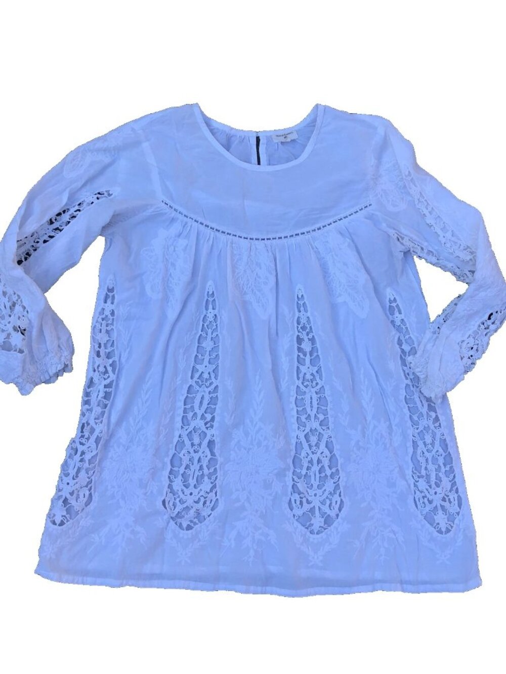 WORLD MARKET Lace Top Shirt Blouse Women's S/M White Long Sleeve Tunic